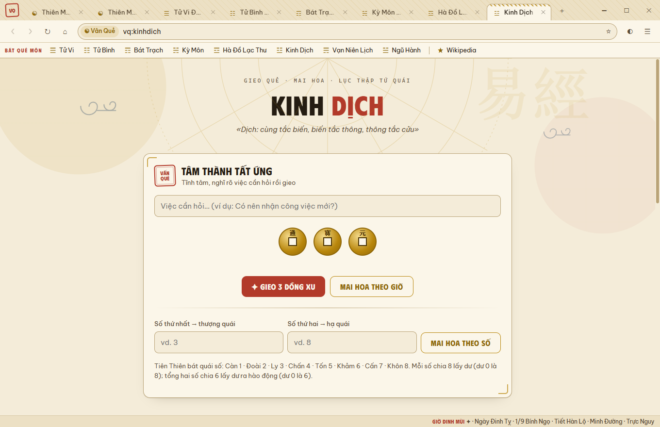 Gieo quẻ Kinh Dịch trong Vân Quẻ